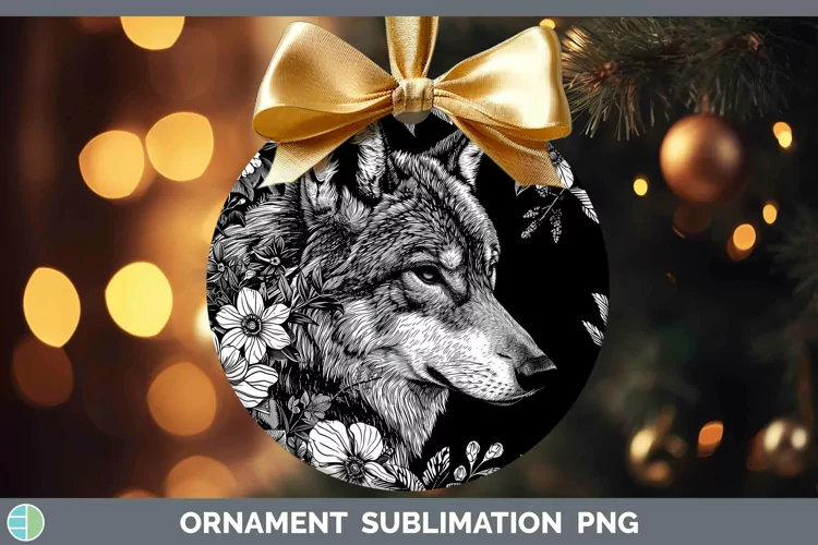 Linocut Wolf Ornament Sublimation Bauble Designs
