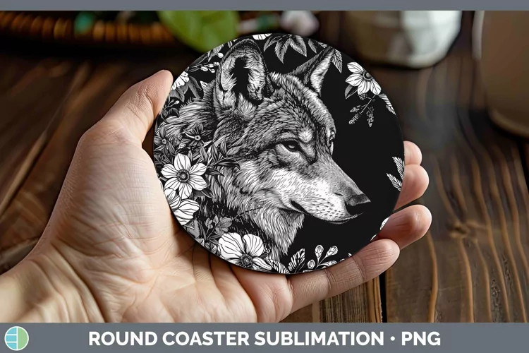 Linocut Wolf Round Coaster Sublimation Coaster Designs