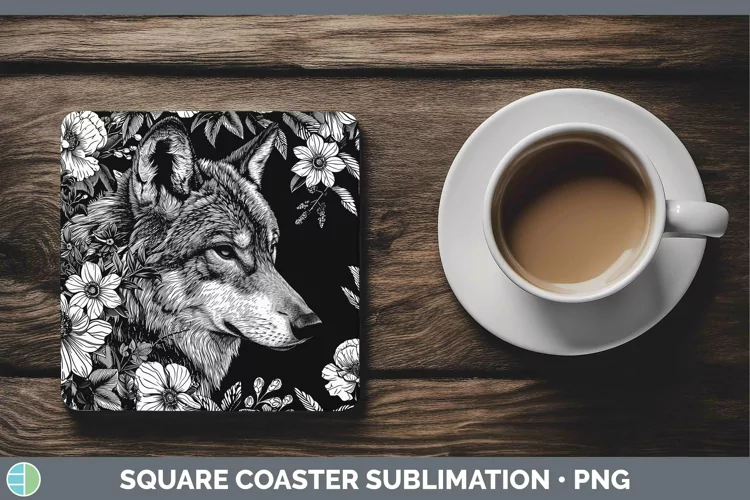 Linocut Wolf Square Coaster Sublimation Coaster Designs