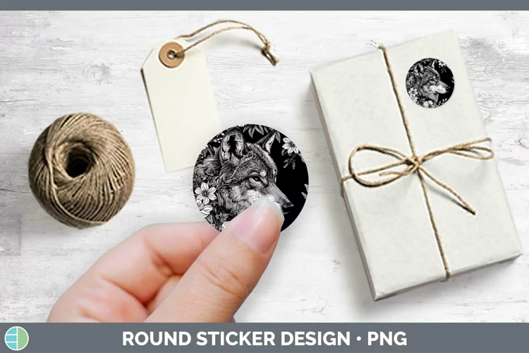 Linocut Wolf Stickers | Round Labels Designs