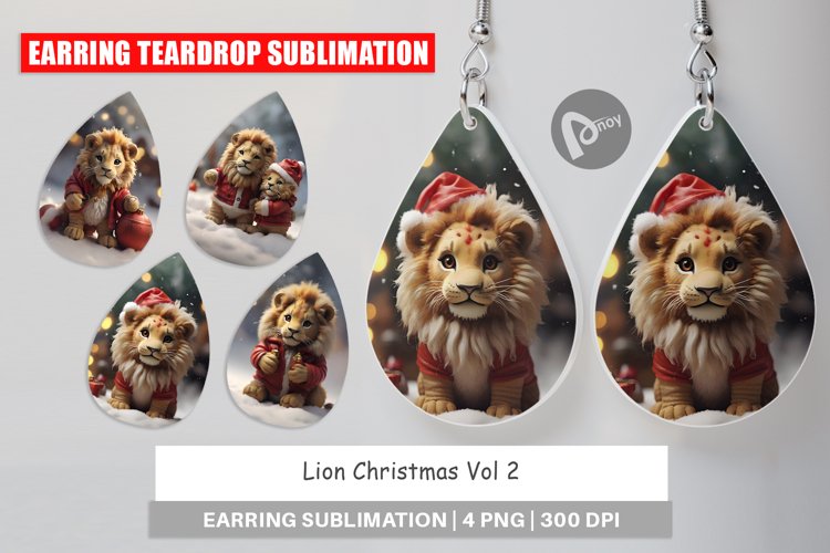 Earring teardrop sublimation design Lion Christmas