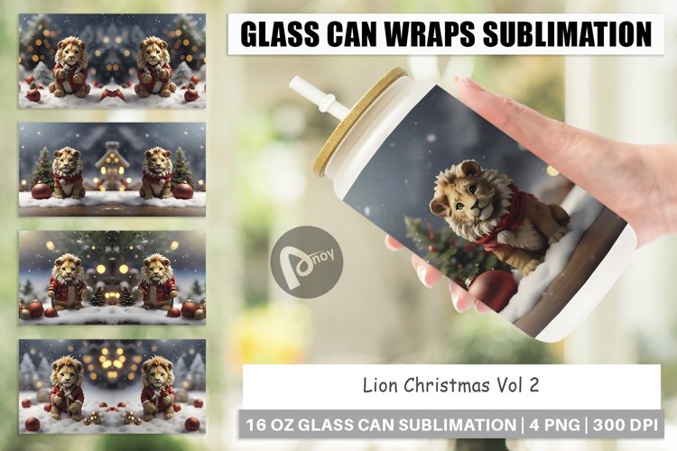 Glass Can Wraps Lion Christmas