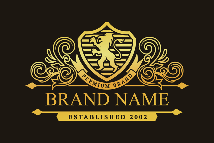 Elegant Golden Crest Logo with Lion and Ornamental Shield