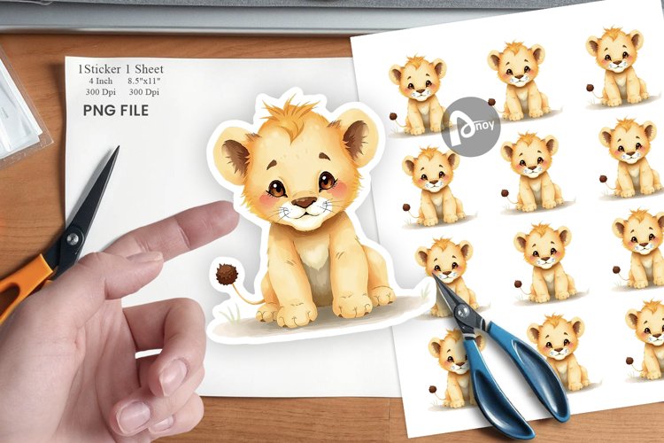 Watercolor Sticker Lion Wildlife
