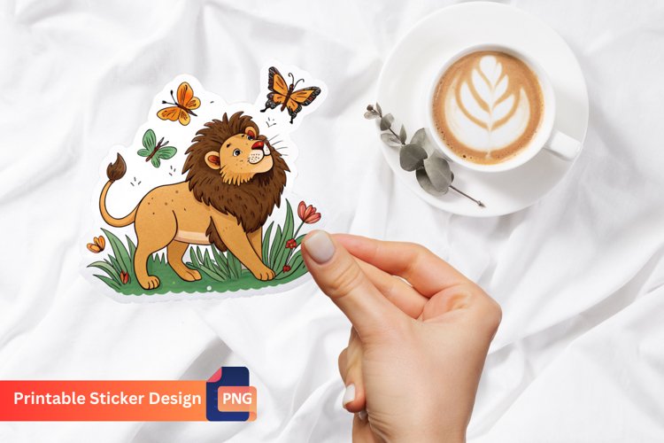 Lion with butterflies sticker, Lion and butterflies decal