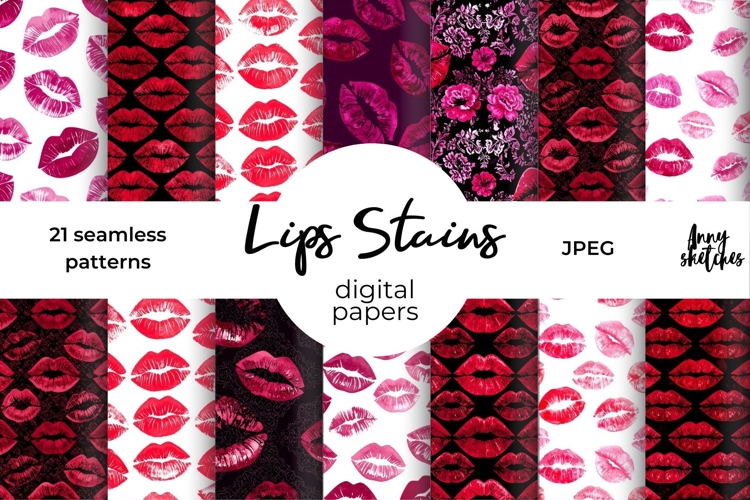 Lip Stains Seamless Pattern Bundle Kiss Marks Dark Romance