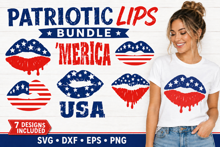 Patriotic Lips Svg, Distressed American Flag 4th of July svg