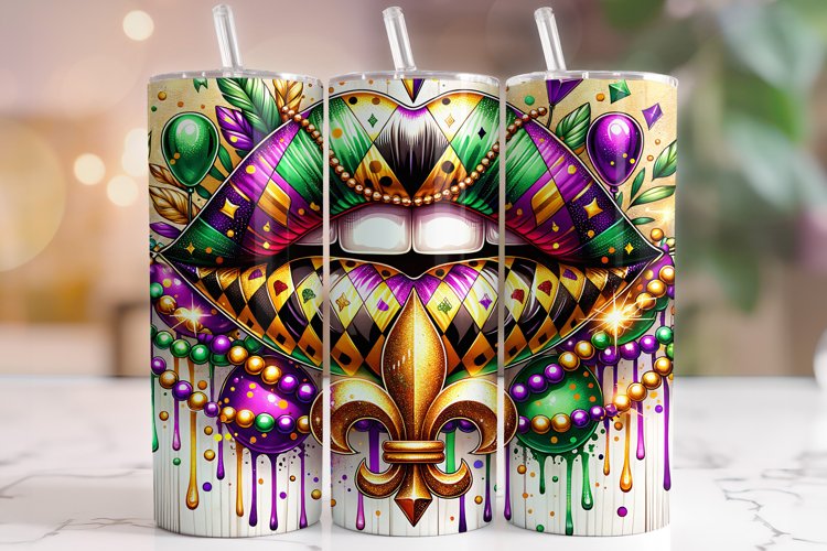 Mardi Gras Lips Tumbler Wrap, Mardi Gras Tumbler PNG