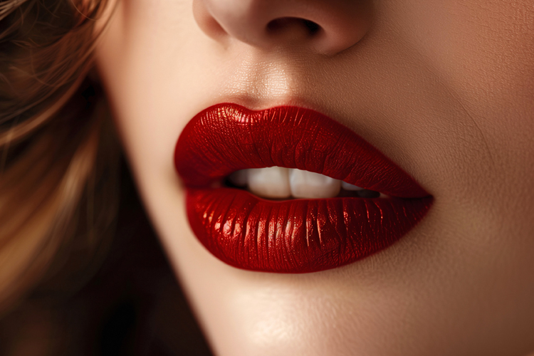 Close-up red lips. Perfect make-up