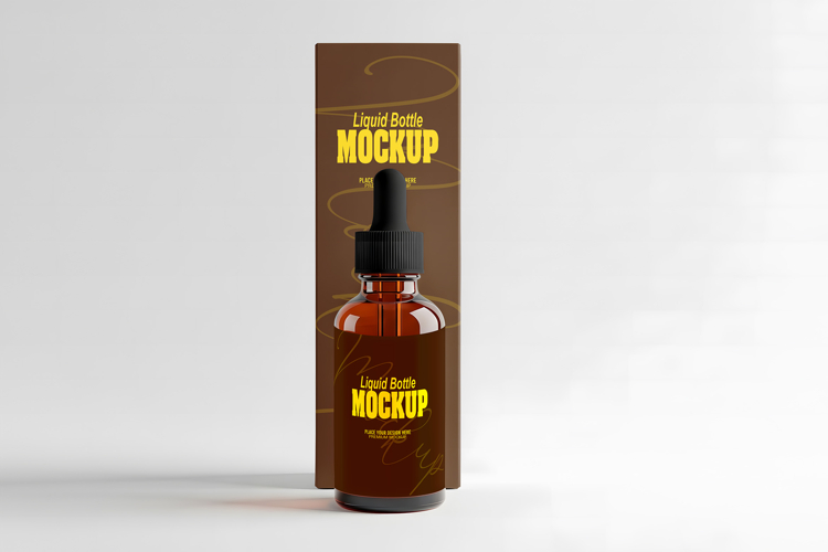 Liquid Bottle and Box PSD Mockup