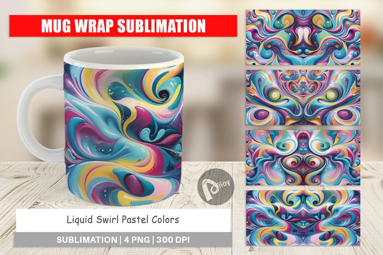 Mug Wrap Design Pastel Liquid Swirl