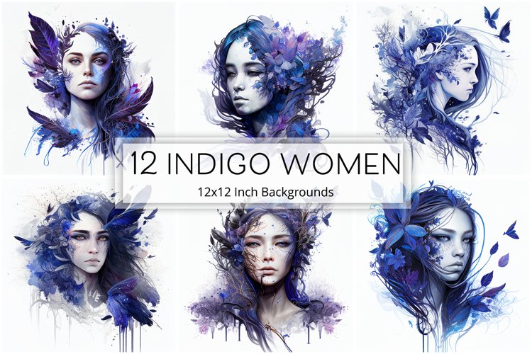 12 Indigo Women Fantasy Art AI Illustrations 12x12 Inches