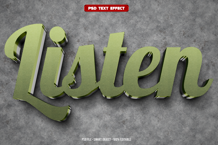 Listen 3D editable text effect