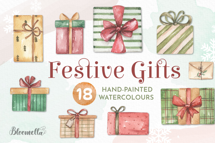 Watercolour Presents Gifts Festive Clipart Asset Bows Pretty
