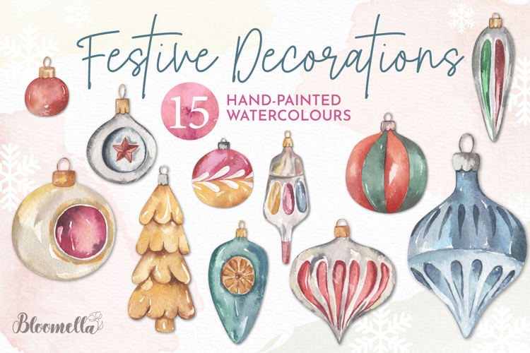 Watercolour Decorations Festive Clipart Asset Bauble Painted