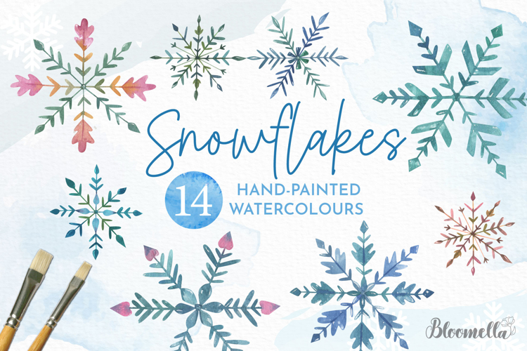 Watercolour Snowflakes Hand-Painted Clipart Blue Festive