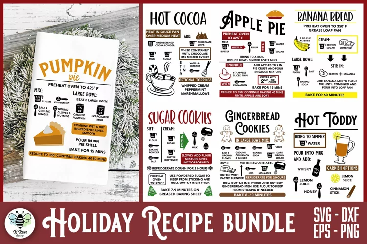 Holiday Baking SVG Bundle | Dish Towel Recipe PNG