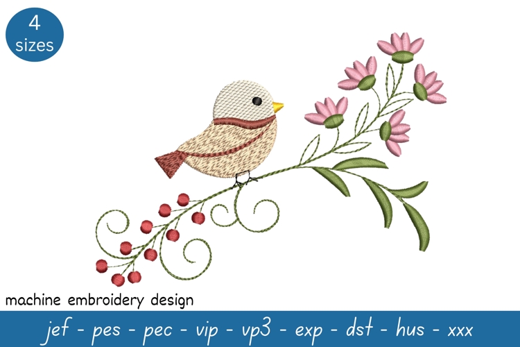 Little bird embroidery design - nature embroidery pattern