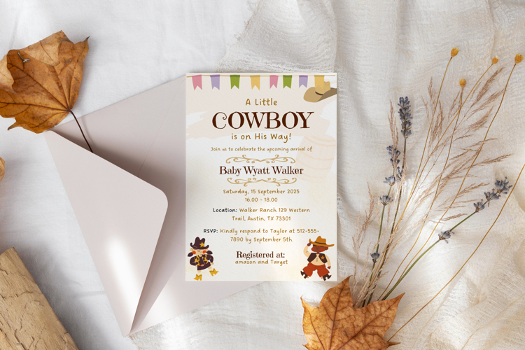 Printable Little Cowboy Baby Shower Invitation Template