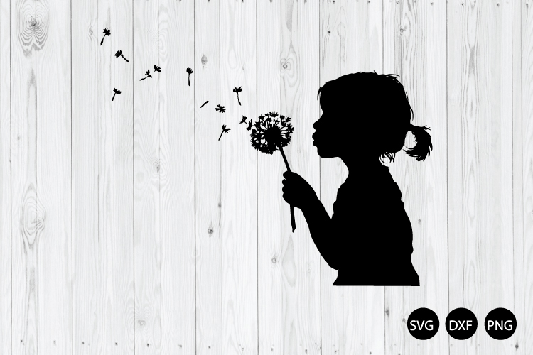 Little Girl Blowing Dandelion Wildflower SVG, Dandelion SVG