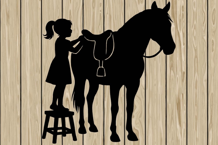 Little girl on horse silhouette SVG