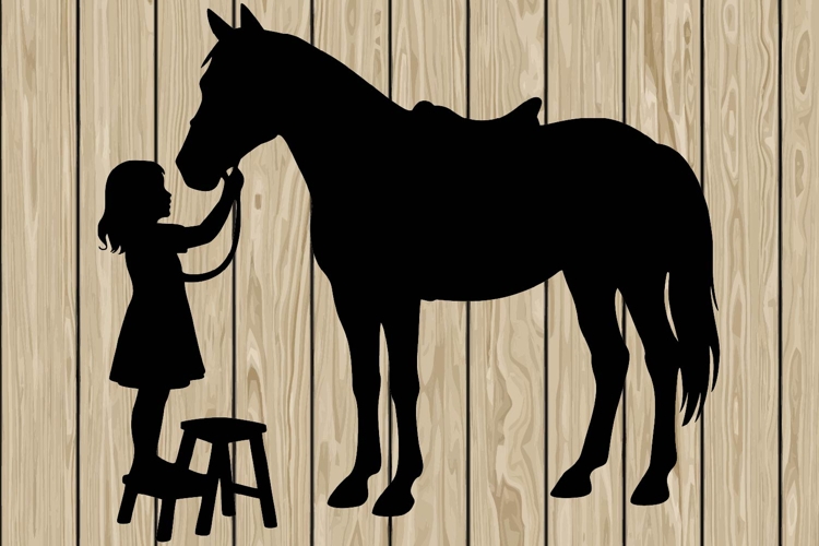 Little girl on horse silhouette SVG