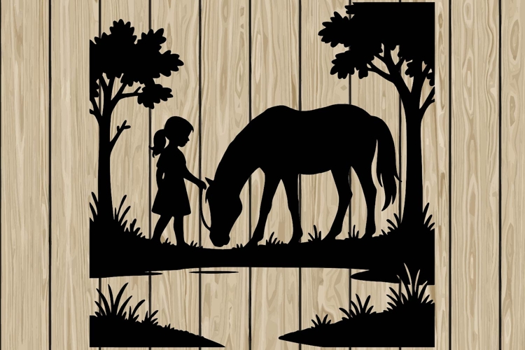 Little girl on horse silhouette SVG