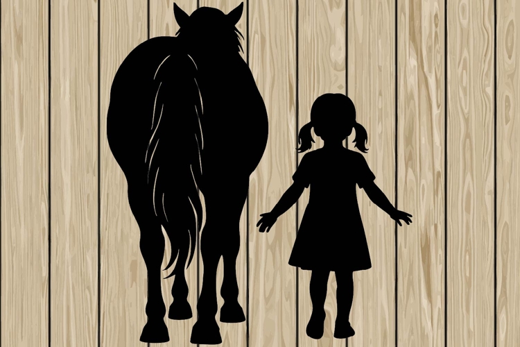 Little girl on horse silhouette SVG