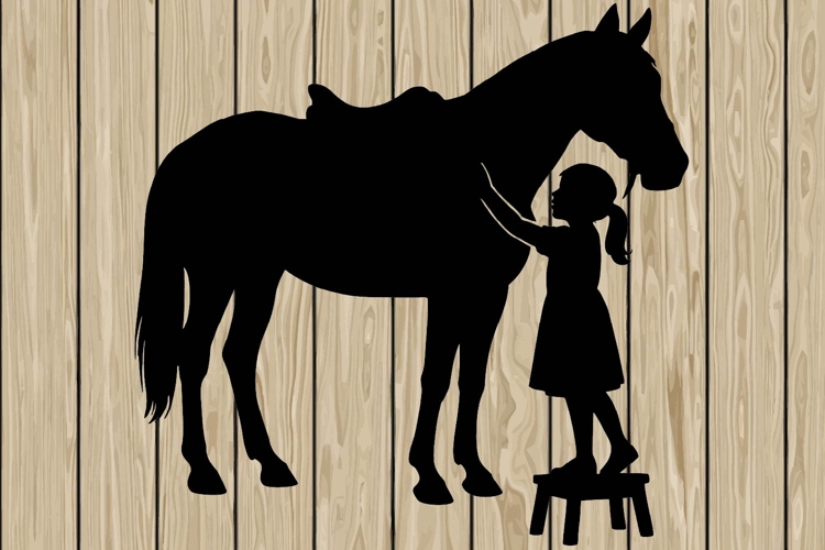 Little girl on horse silhouette SVG