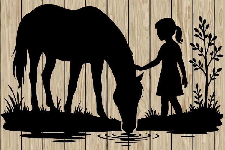 Little girl on horse silhouette SVG