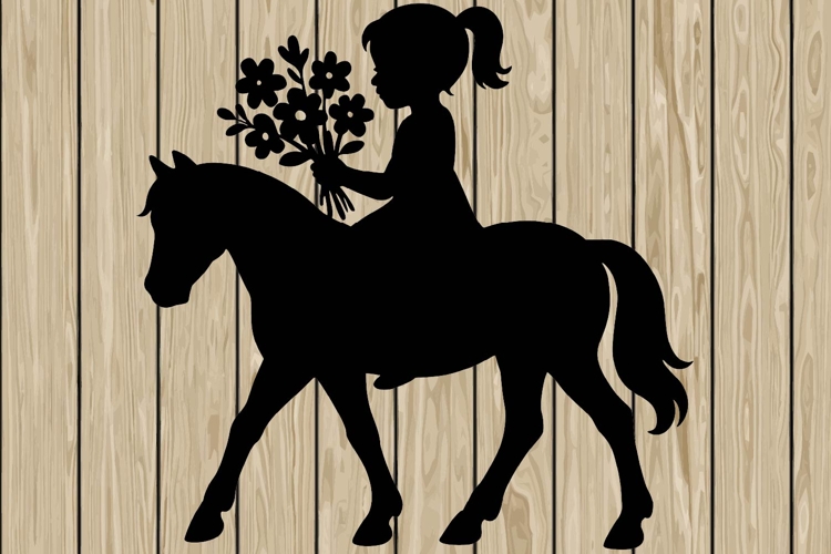 Little girl on horse silhouette SVG