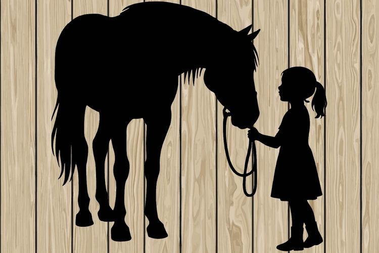 Little girl on horse silhouette SVG