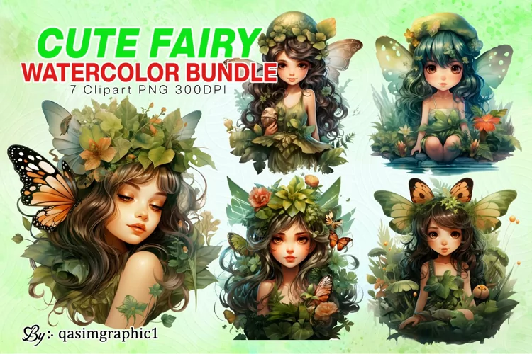Little Magic Fairy Clipart Watercolor Cute Fairy Clipart