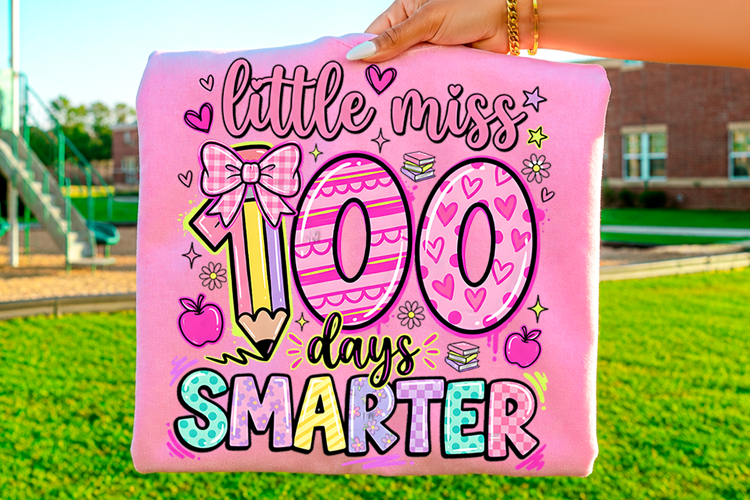 100 days smarter png, little miss png, 100th day school, school shirt png, teacher sublimation, classroom png, student shirt design, school celebration, back to school png, school sublimation
