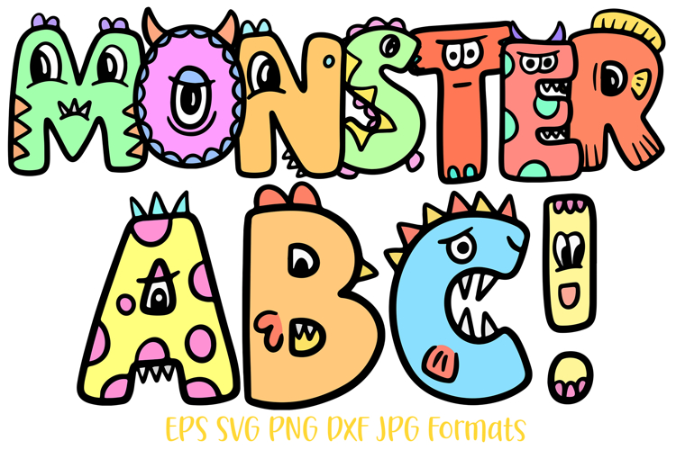 Little Monsters ABC Cute Cartoon Hand-Drawn Kids PNG Letters
