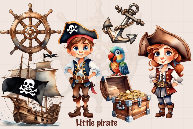 Watercolor little pirate sublimation design example image 1