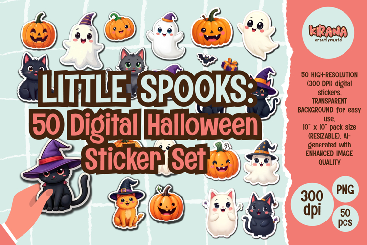 Little Spooks - 50 Cute Halloween Digital Sticker Set |