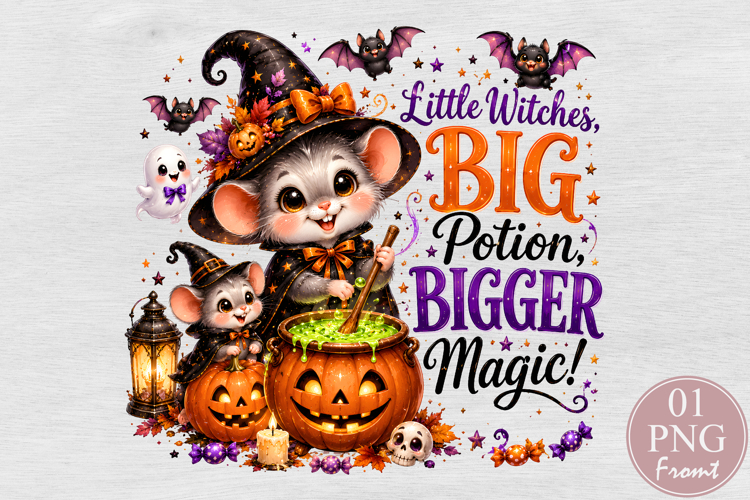 Little Witch's Big Potion PNG, Witch Mouse Halloween example image 1