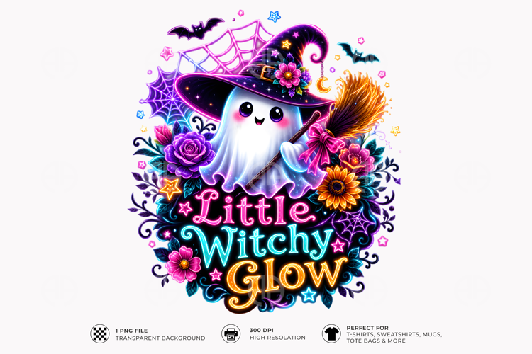 Little Witchy Glow Ghost Halloween Sublimation TShirt Design