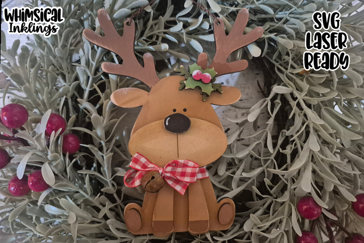 Little Sitting Reindeer Ornament Laser SVG