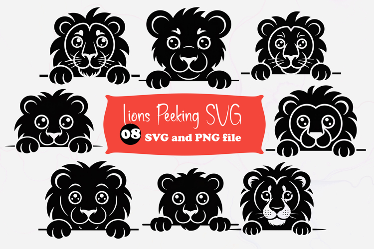Lion Peeking Over Edge SVG, Cute Lion Face Cut File PNG