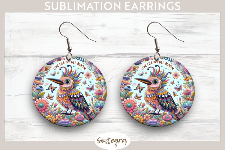 Live Life in Full Bloom v4 Round Earrings Sublimation example image 1