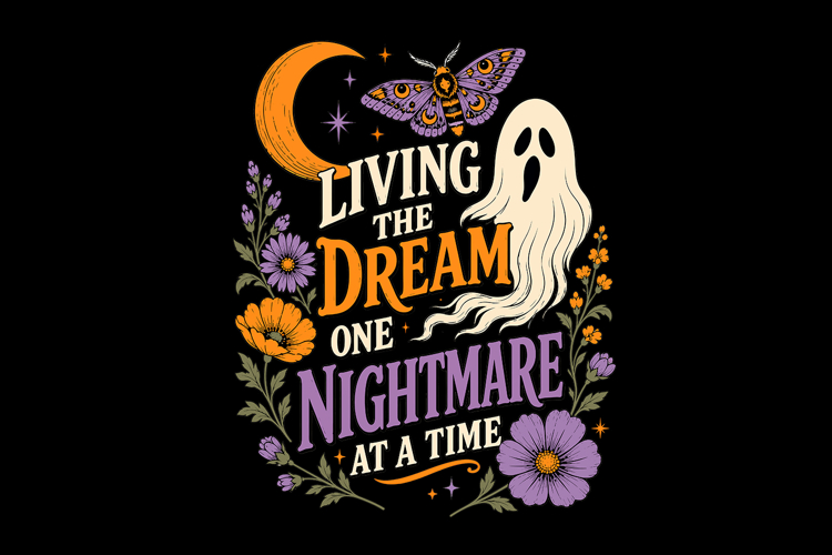 Living the Dream Ghost Retro Halloween PNG Design