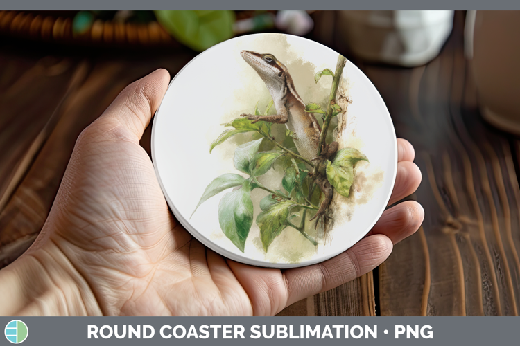 Anole Lizards Round Coaster Sublimation Design