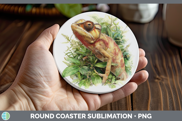 Chameleon Lizards Round Coaster Sublimation Design