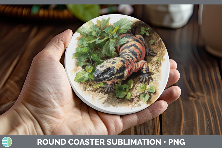 Gila Monster Lizards Round Coaster Sublimation Design