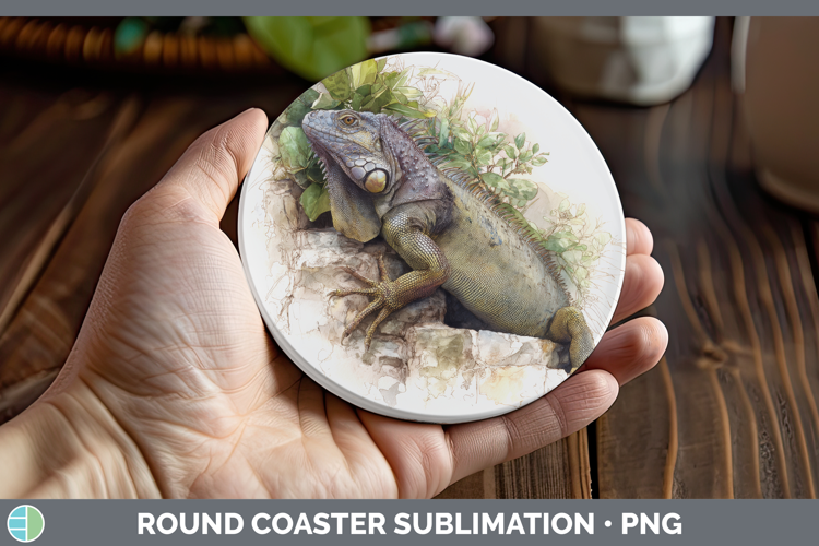 Iguana Lizards Round Coaster Sublimation Design