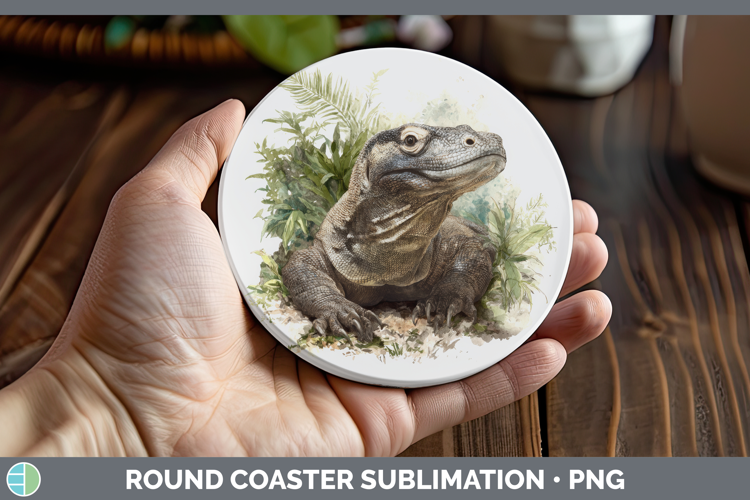 Komodo Dragon Lizards Round Coaster Sublimation Design