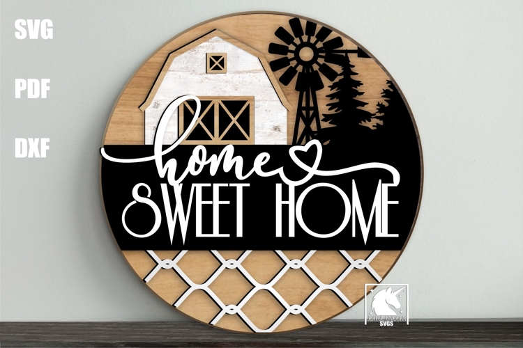 Home Sweet Home Sign SVG | Barm with Windmill Round Sign SVG