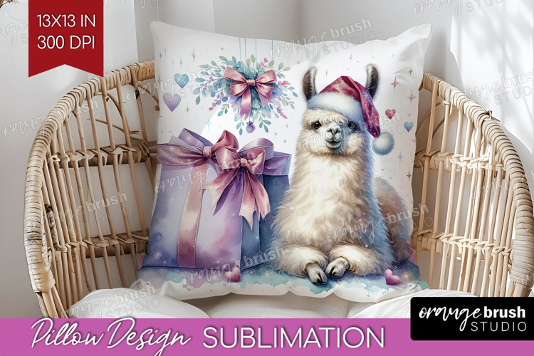 Llama Pastel Christmas Pillow Sublimation Coquette Xmas